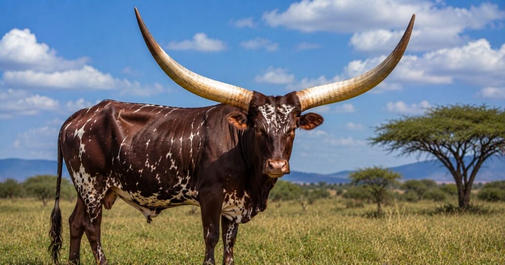 Ankole-Watusi animal with long straight horns