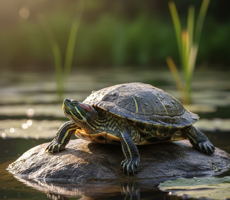 Red-eared slider turtle Live in River