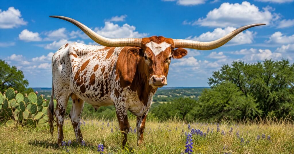 Texas Longhorn animals with long horns