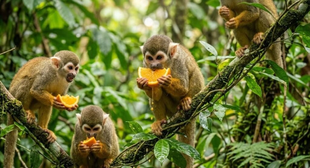 Squirrel Monkeys That Eat Oranges