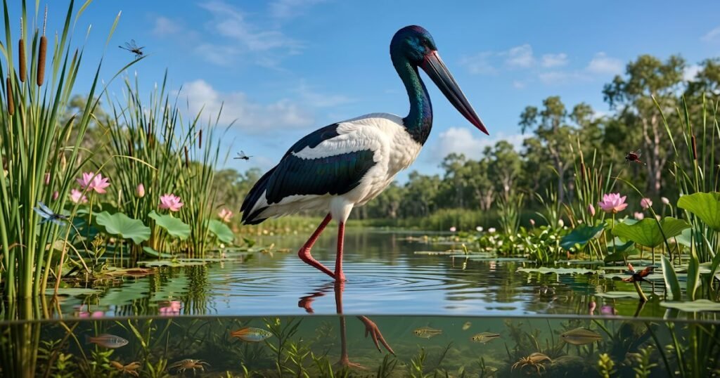 Black-necked Stork bird with long neck
