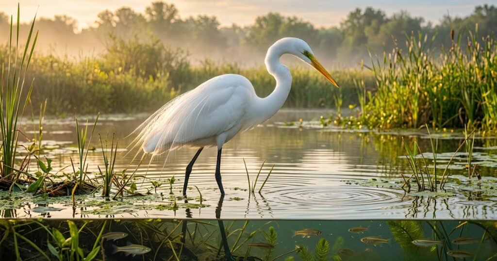 Great Egret birds with long necks