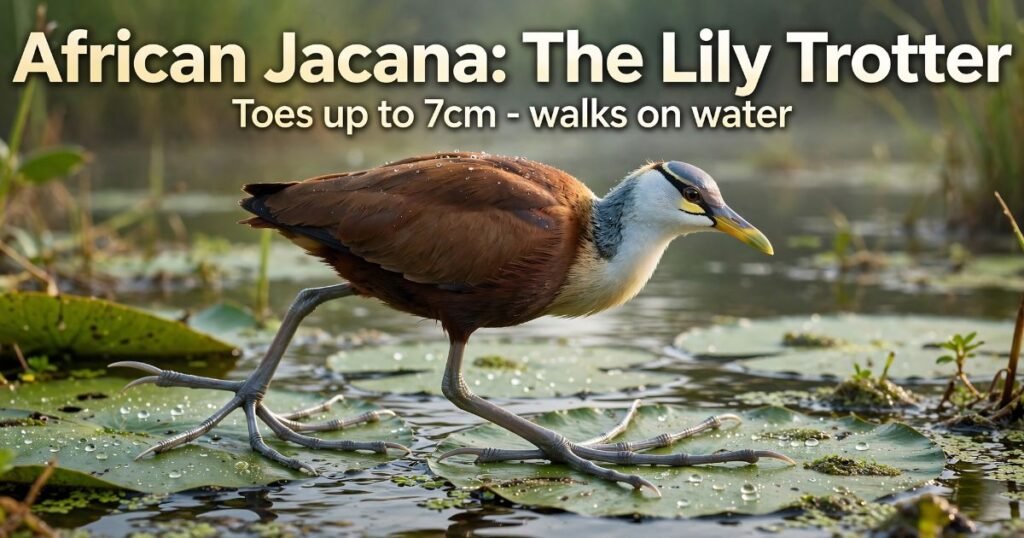 African jacana bird with huge feet