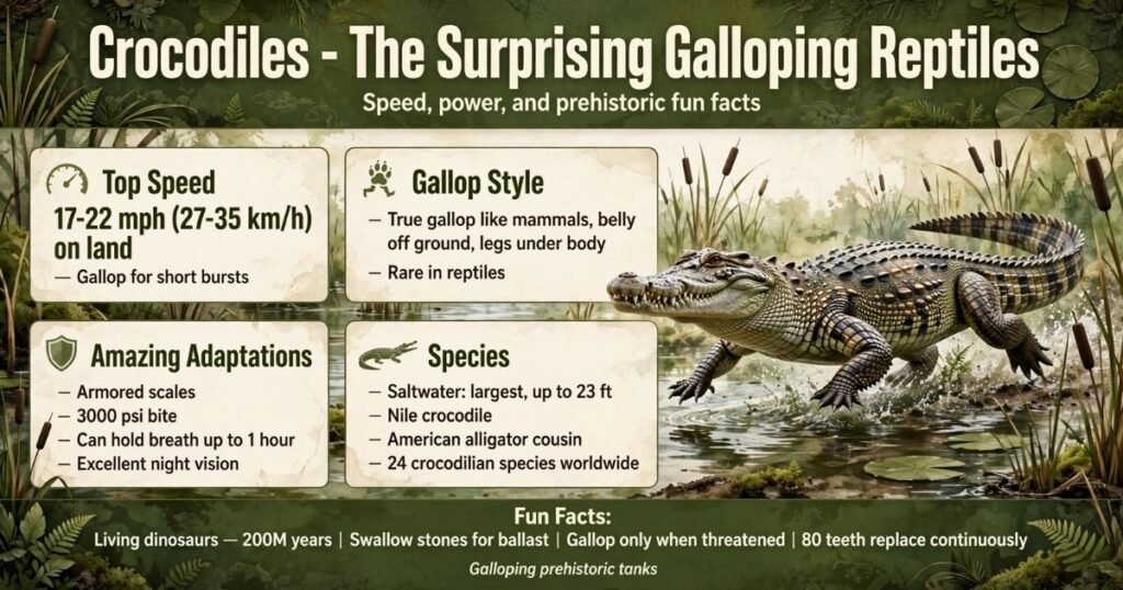 Crocodiles which animals gallop