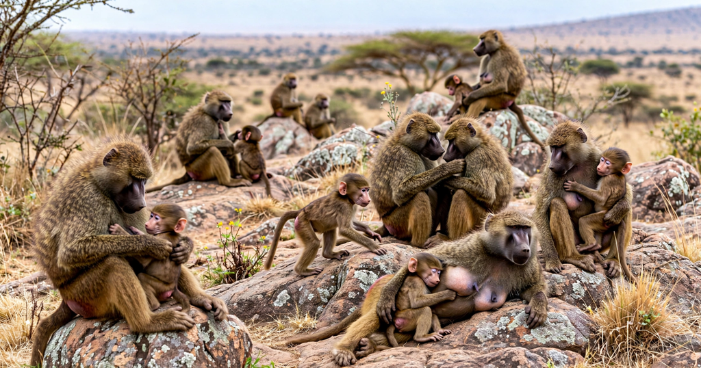 Guinea Baboon animals that live in groups